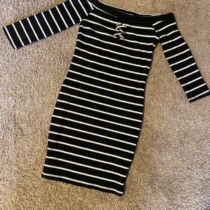 G by GUESS Striped Off Shoulder Dress